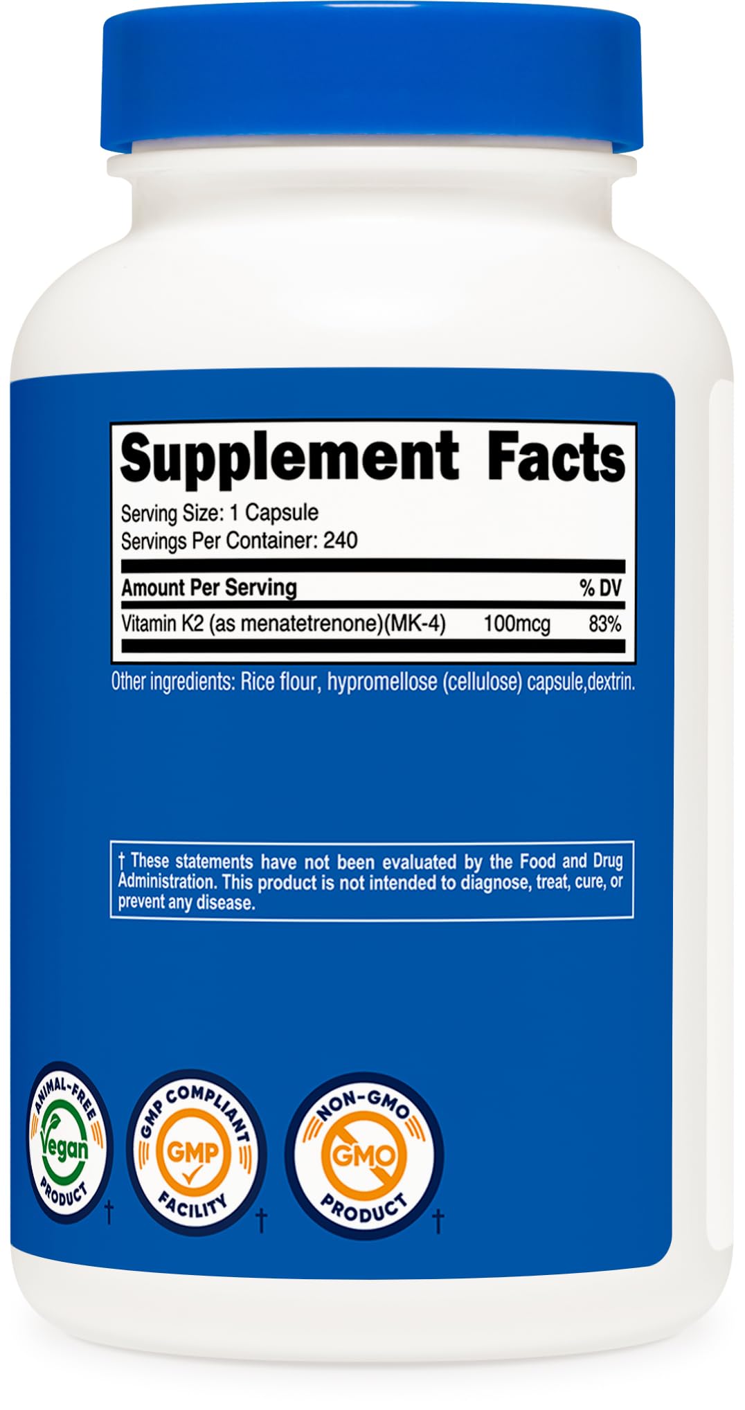 Nutricost Vitamin K2 (MK4) 240 Capsules (100mcg) - Gluten Free and Non-GMO
