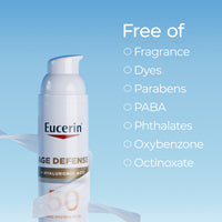 Thumbnail for Eucerin Sun Age Defense SPF 50 Face Sunscreen Lotion with Hyaluronic Acid, Hypoallergenic, Non-Comedogenic Sunscreen SPF 50 Free of Fragrance, Oxybenzone and Octinoxate, 2.5 Fl Oz Bottle