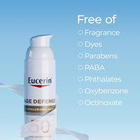 Thumbnail for Eucerin Sun Age Defense SPF 50 Face Sunscreen Lotion with Hyaluronic Acid, Hypoallergenic, Non-Comedogenic Sunscreen SPF 50 Free of Fragrance, Oxybenzone and Octinoxate, 2.5 Fl Oz Bottle