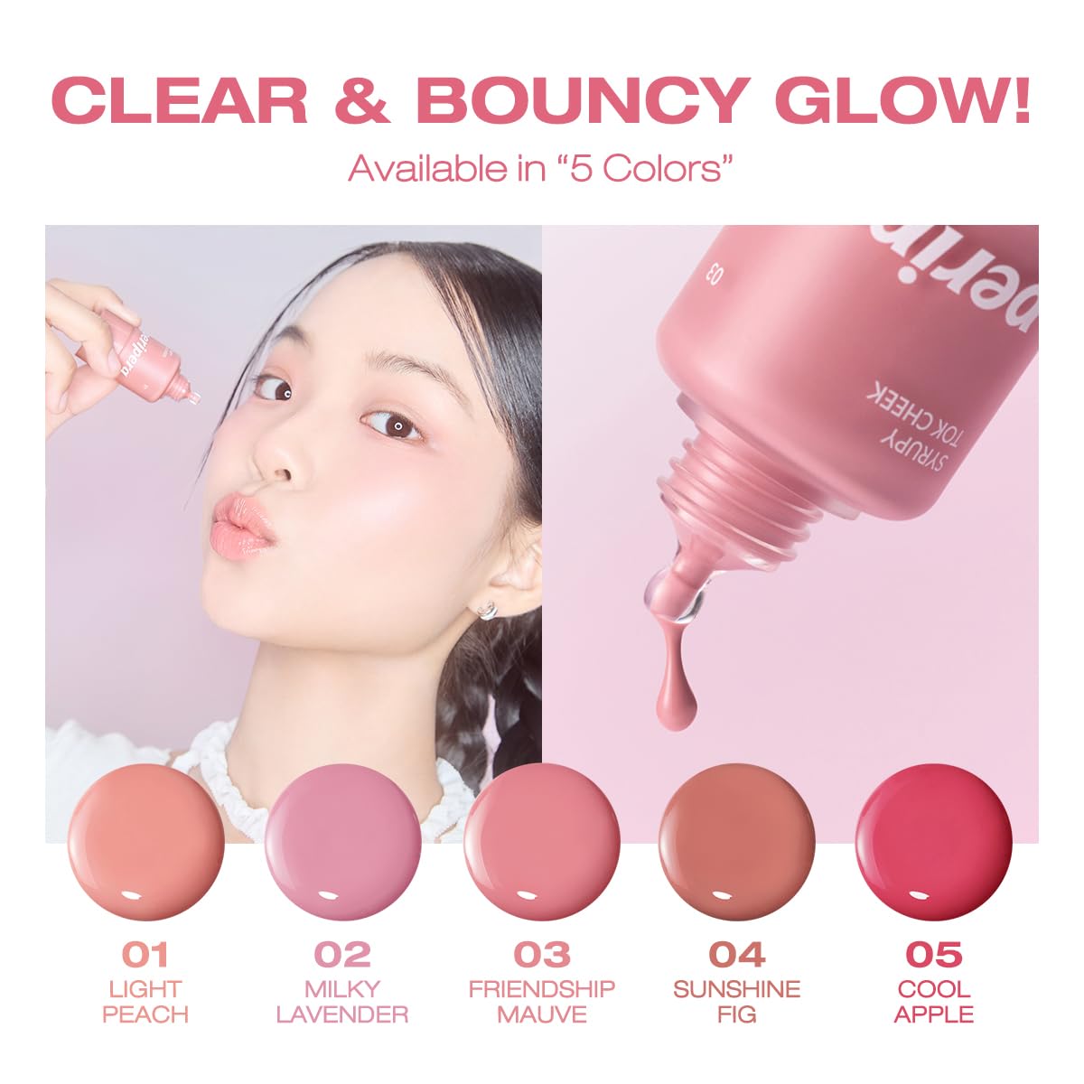 PERIPERA SYRUPY TOK CHEEK 5 Colors, Liquid Blush, Dewy Finish and Hydrates All day, Soft Velvet Texture Face Cheek Tint (03 FRIENDSHIP MAUVE, One Size)