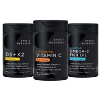 Thumbnail for Sports Research® Multivitamin Pack - Liposomal Vitamin C Supplement 1000 mg, Vitamin D3 5000iu + K2 100mcg, and Alaskan Omega-3 Fish Oil 1250mg