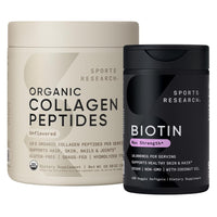 Thumbnail for Sports Research® Hair, Skin & Nails Bundle - Organic Collagen Peptides (Unflavored, 30 Servings) & Max Strength Biotin (Vitamin B7) 10,000mcg - for Women and Men