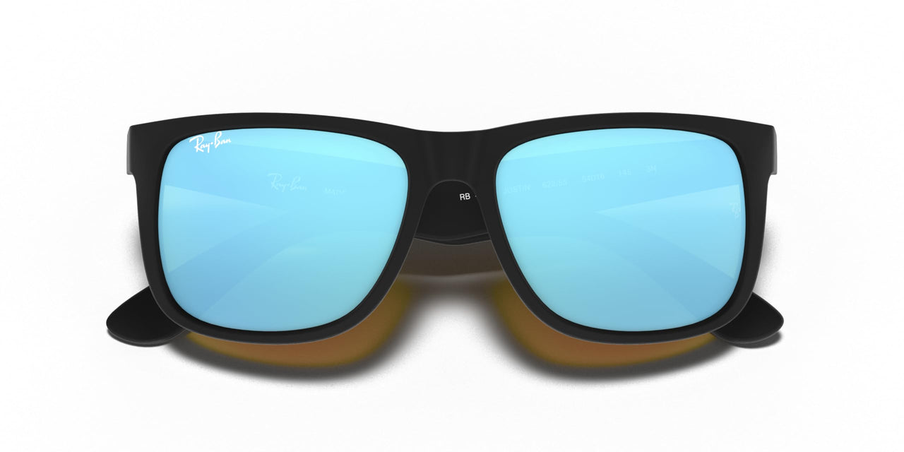 Ray-Ban RB4165 Justin Rectangular Sunglasses, Rubber Black/Blue Flash, 55 mm