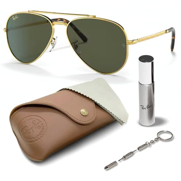 Ray-Ban RB3625 New Aviator Pilot Sunglasses With Eyewear Kit Bundle - Adjustable Nose Pads - Ideal Formal and Casual Wear Retro Sunglasses