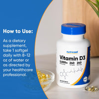 Thumbnail for Nutricost Vitamin D3 5,000 IU (125mcg), 240 Softgels - Non-GMO and Gluten Free Vitamin D