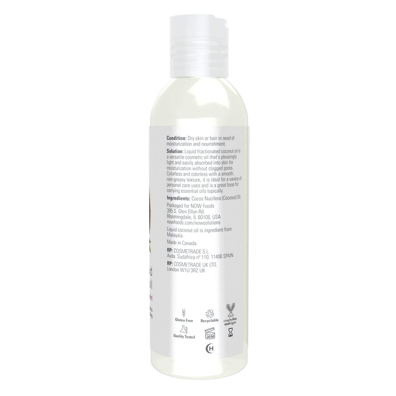 NOW Foods Solutions, Liquid Coconut Oil, Light and Nourishing, Promotes Healthy-Looking Skin and Hair, 4-Ounce