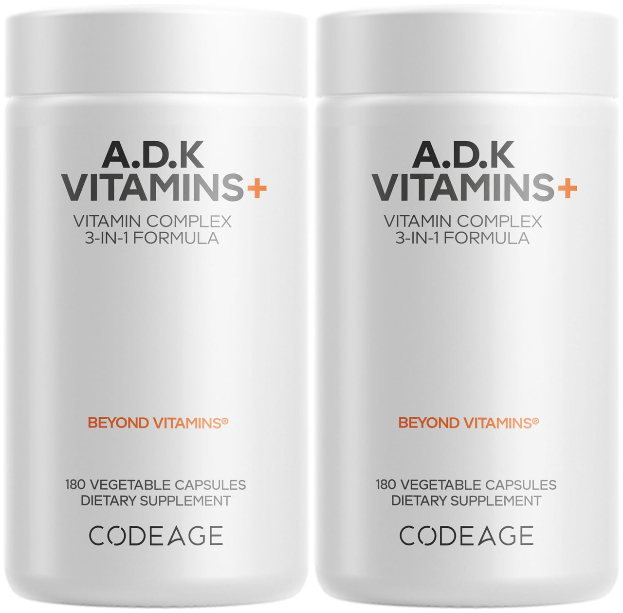 Codeage ADK Vitamins Supplement - Essential Vitamin A, D3 5000 IU, K1 & K2 (MK4 & MK7) - 6-Month Supply - 1 Capsule per Serving, Non-GMO, Gluten-Free - 2-Pack