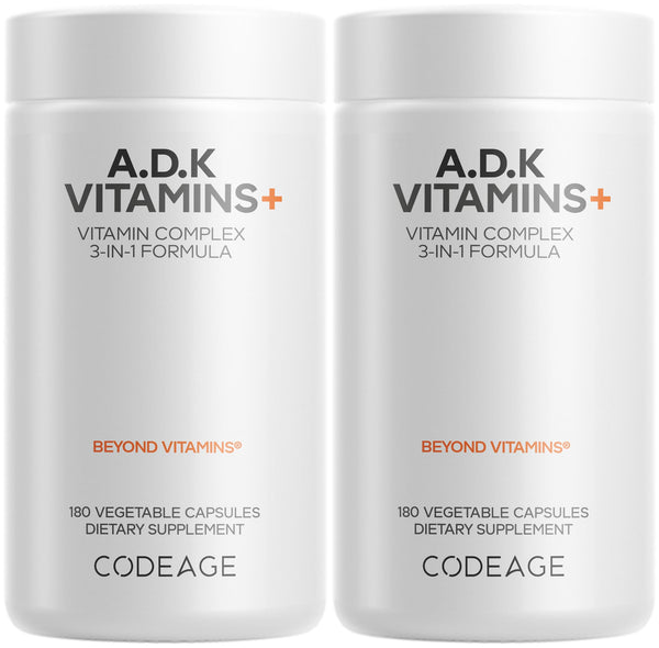 Codeage ADK Vitamins Supplement - Essential Vitamin A, D3 5000 IU, K1 & K2 (MK4 & MK7) - 6-Month Supply - 1 Capsule per Serving, Non-GMO, Gluten-Free - 2-Pack