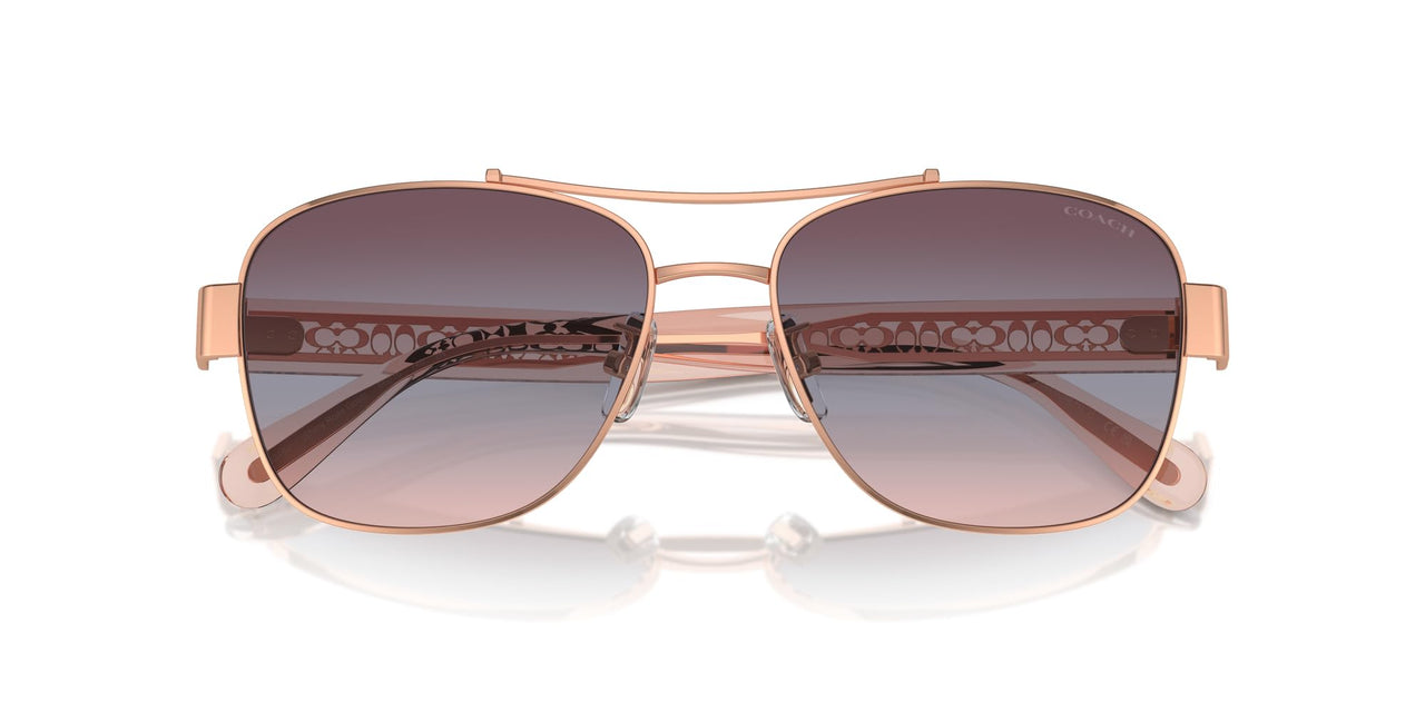 COACH Women's HC7161 Aviator Sunglasses, Shiny Rose Gold/Purple Blue Pink Gradient, 56 mm