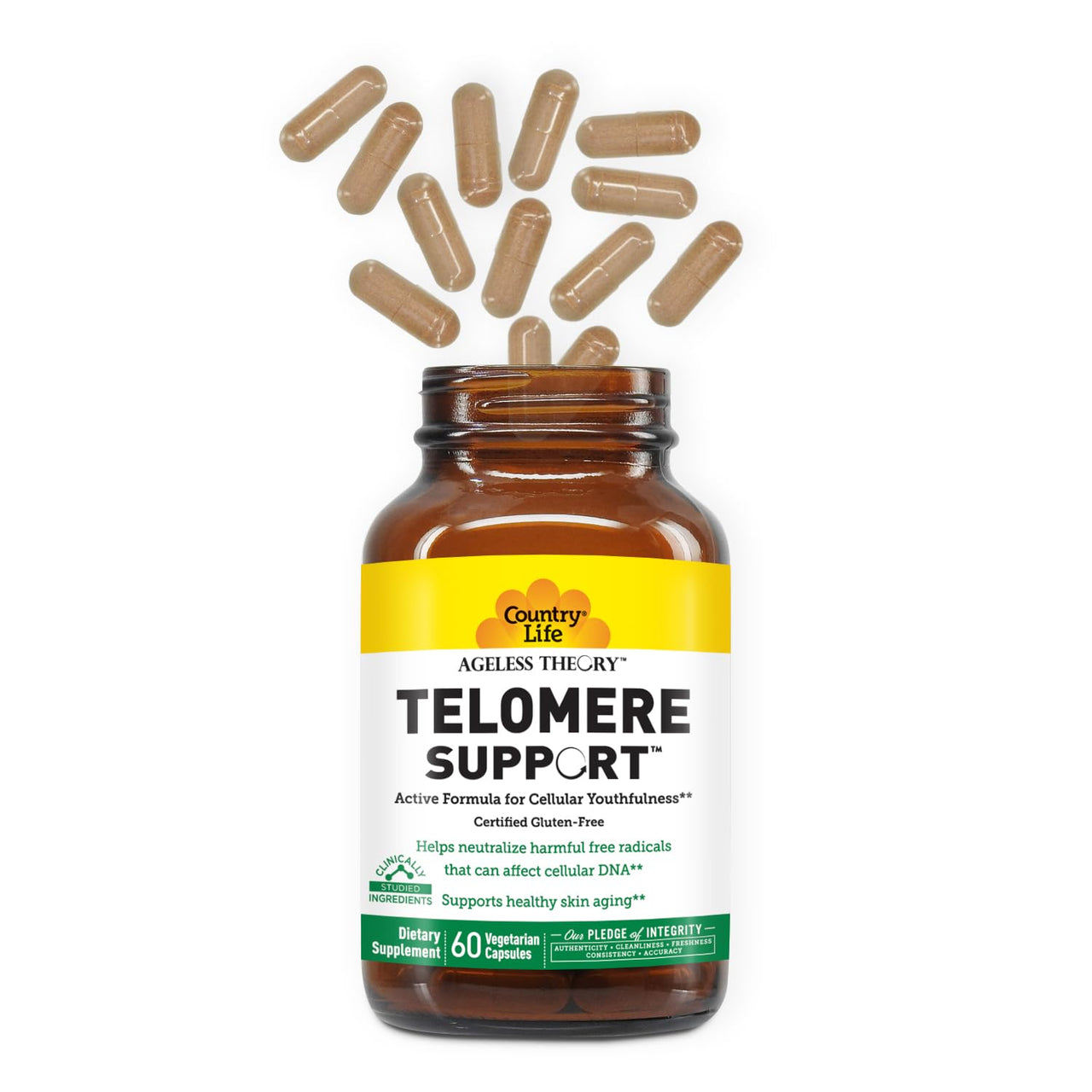 Country Life Ageless Theory Telomere Support- Certified Vegan and Gluten Free - Anti Aging Supplement - 60 Capsules - Resvinol Grape Extract - Immune & Cardiovascular Support