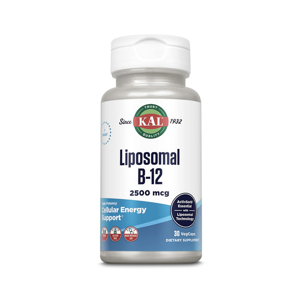 KAL Liposomal Vitamin B12 2500 mcg, High Absorption, Liposomal Technology, Cellular Energy Support, Vegan Capsules, Gluten Free, Made Without Soy, 30 Servings
