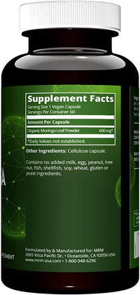 Thumbnail for MRM Nutrition Moringa Leaf Capsules - For Women & Men - Made with 600mg Organic Moringa, Supplement to Support Nutrient Density and Digestive Health, Vegan, Gluten‑Free, & Non‑GMO - 60 Servings