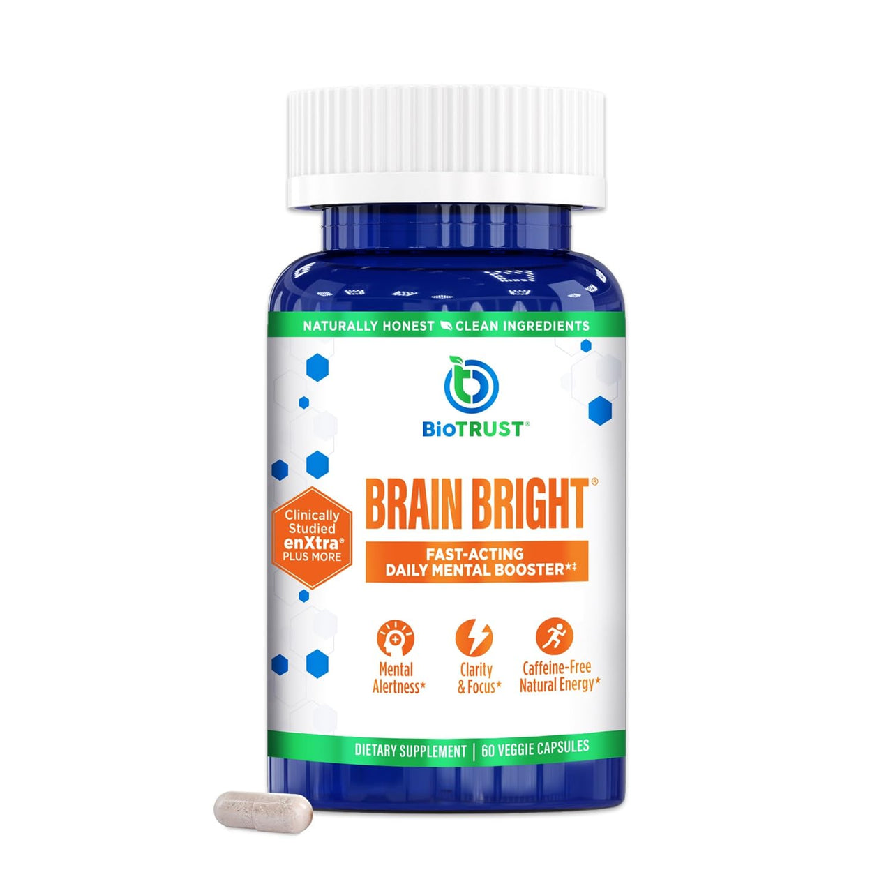 BioTrust Brain Bright - Daily Nootropic Boost for Focus, Concentration, Mental Clarity - Caffeine Free Nootropics Brain Support Supplement - Thai Ginger, Ginkgo, Folate, L-Theanine - 30 Servings