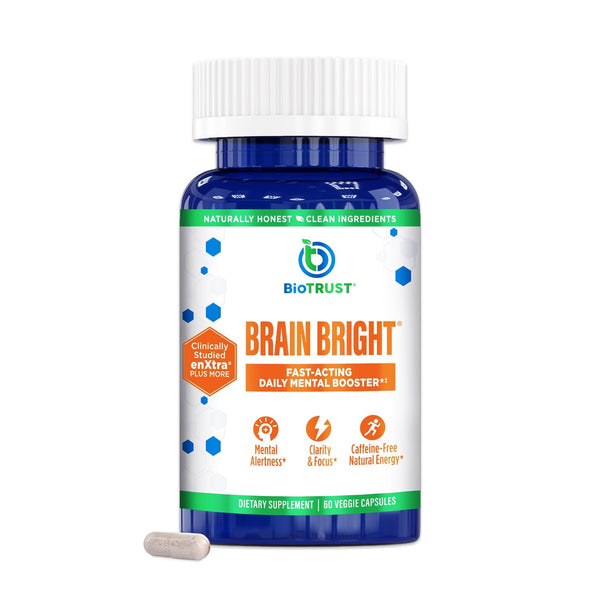 BioTrust Brain Bright - Daily Nootropic Boost for Focus, Concentration, Mental Clarity - Caffeine Free Nootropics Brain Support Supplement - Thai Ginger, Ginkgo, Folate, L-Theanine - 30 Servings