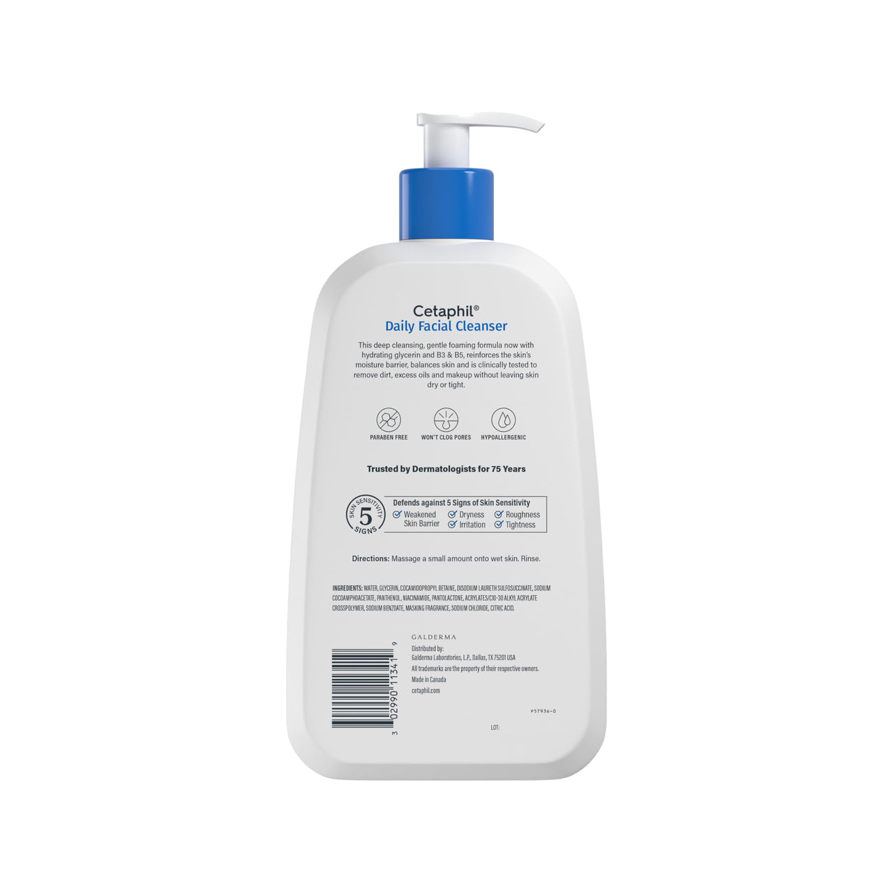 Cetaphil Face Wash, Daily Facial Cleanser for Sensitive, Combination to Oily Skin, 20 oz, Gentle Foaming, Soap Free, Hypoallergenic