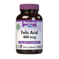 Thumbnail for Bluebonnet Nutrition Folic Acid 400 mcg, Prenatal & Postnatal Health*, Non-GMO, Vegan, Kosher Certified, Gluten-Free, Soy-Free, Dairy-Free, 90 Vegetable Capsules, 90 Servings