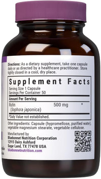 Thumbnail for Bluebonnet Nutrition Rutin 500mg (Sophora Japonica) Antioxidant Bioflavonoid for Vascular Support* Vegan, Gluten-Free, Soy-Free - Plant-Based Rutin Supplement - 50 Vegetable Capsules