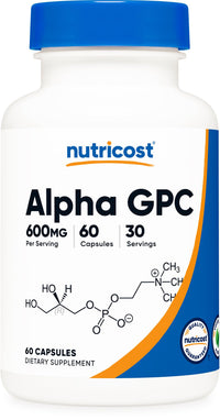 Thumbnail for Nutricost Alpha GPC 600mg, 60 Vegetarian Capsules - Non-GMO and Gluten Free, 300mg Per Capsule