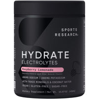 Thumbnail for Sports Research Hydrate Electrolytes Powder - Sugar-Free & Naturally Flavored with Vitamins, Minerals, and Coconut Water - Supports Hydration - Raspberry Lemonade & Cherry Pomegranate