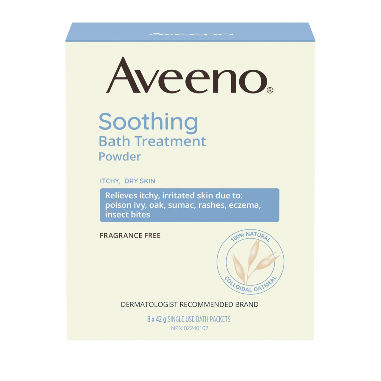 Aveeno Fragrance-Free Soothing Bath Treatment & Soak for Soothing Relief, 100% Natural Colloidal Oatmeal, Relieves Itchy, Irritated Skin Due to Eczema, FSA/HSA, 8 Single-Use Bath Packets