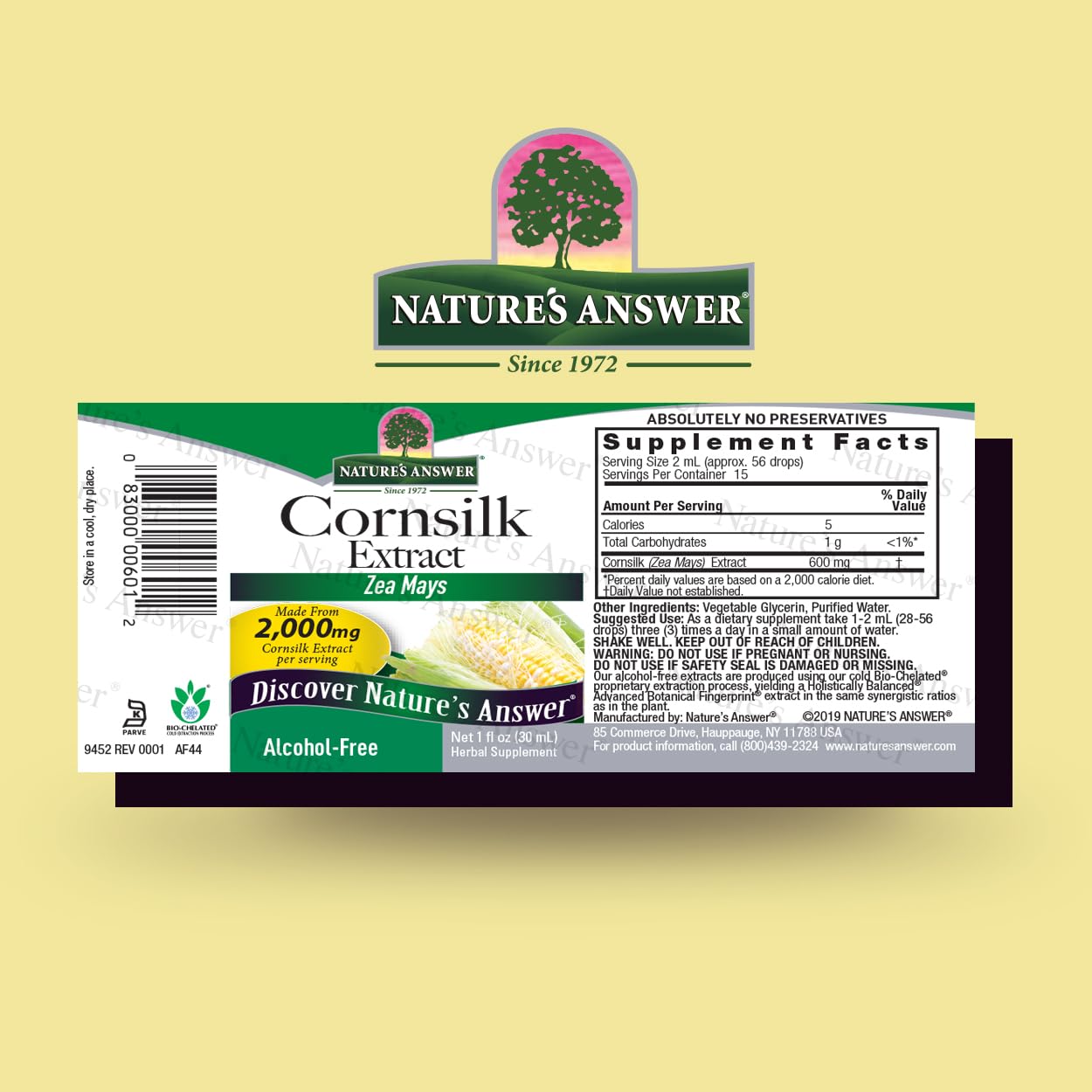 Nature's Answer Alcohol-Free Cornsilk 2000mg 1oz Extract | Urinary Tract Support | Natural Diuretic | Gluten-Free, Non-GMO, Vegan | Single Count