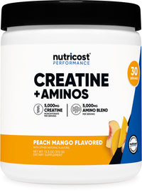 Thumbnail for Nutricost Creatine + Aminos 30 Servings (Peach Mango Flavored) - 5,000mg Creatine Monohydrate + 5000mg Amino BCAA Blend Per Serving