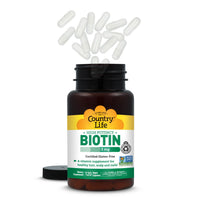Thumbnail for Country Life Biotin High Potency, 5mg, 120 Count, Certified Gluten Free, Certified Vegan, Verified Non GMO