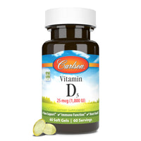 Thumbnail for Carlson - Vitamin D3, 1000 IU (25 mcg), Bone Health, Muscle Health, Cholecalciferol, Vitamin D Supplements, Vitamin D3 Soft Gels, 60 Softgels