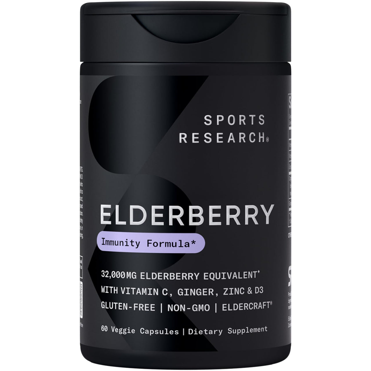 Sports Research® Elderberry Immune Support with Zinc, Ginger, Vitamin C & D3 - Vegan Friendly · Non-GMO · Gluten Free - 60 Veggie Capsules