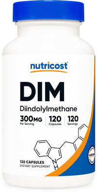 Thumbnail for Nutricost DIM (Diindolylmethane) Plus BioPerine 300mg, 120 Vegetarian Capsules - Up to 4 Month Supply, Max Strength DIM Supplement