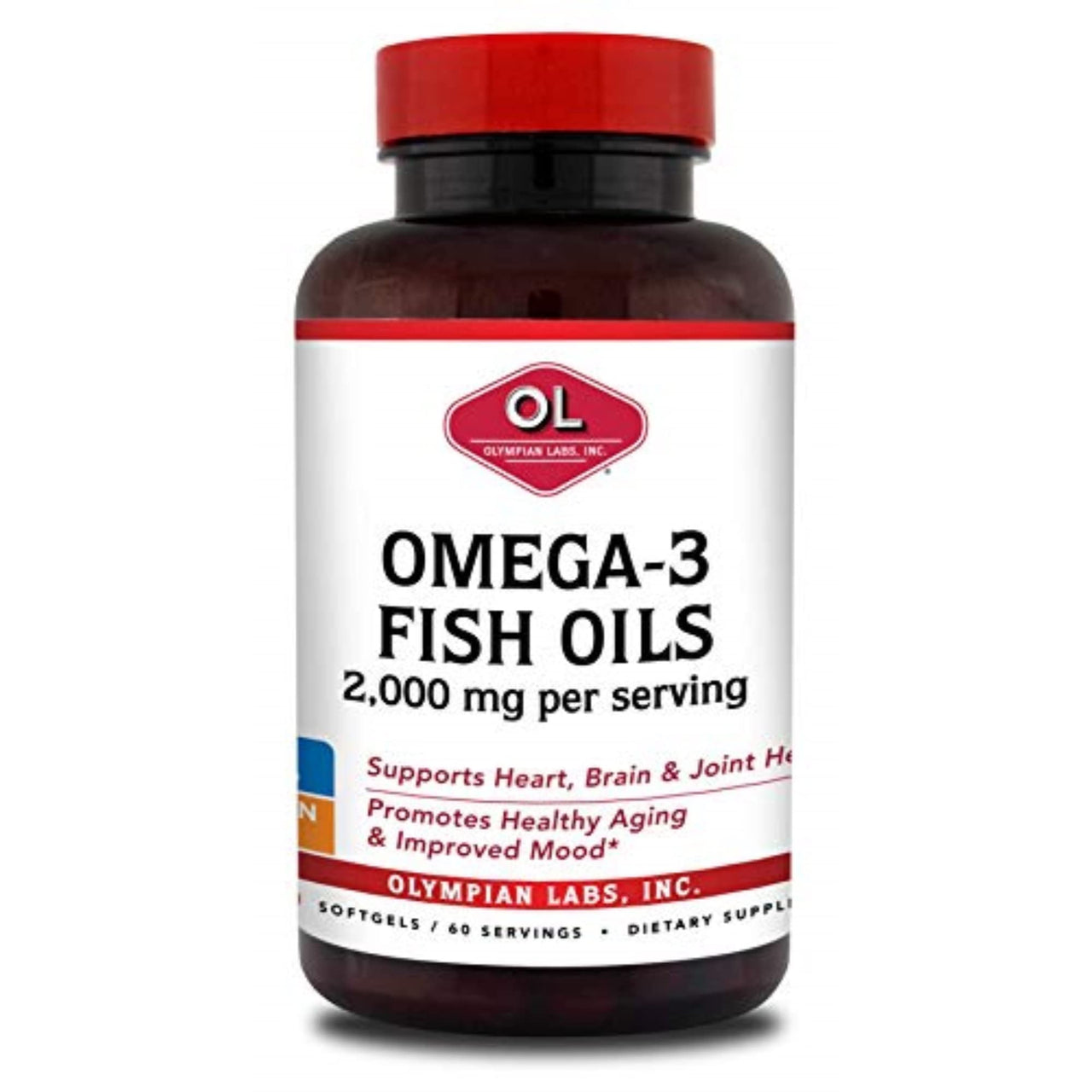 Olympian Labs Omega-3 Fish Oils, 2000mg per Serving - Helps Support Brain & Heart Health, 120 Count, (73)