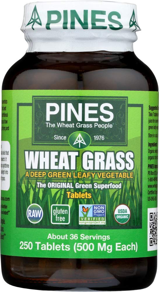 Pines International Wheat Grass - Green Superfood - Non GMO - 500 Milligram - 250 Tablets
