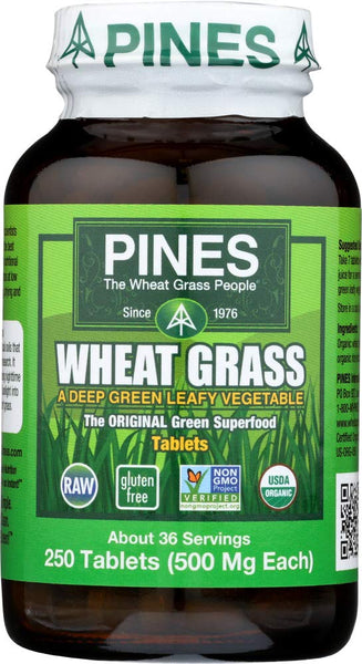 Pines International Wheat Grass - Green Superfood - Non GMO - 500 Milligram - 250 Tablets