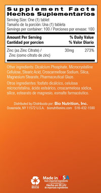 Thumbnail for Bio Nutrition Zinc Citrate, 30 mg, 100 Tablets