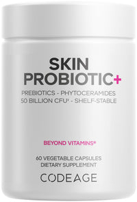 Thumbnail for Codeage Skin Probiotics + Prebiotics - Skin Care Routine Supplement - 50 Billion CFU - Ayurvedic Botanical Herbs - Face Probiotics - Shelf Stable Cleanser, Non-GMO, Vegan - 60 Capsules