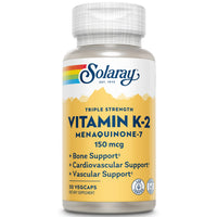 Thumbnail for Solaray Triple Strength Vitamin K-2 as MK-7 150 mcg - Vitamin K2 MK7 Supplement for Bone Health Support, Pure Vit K2 as Menaquinone for Women and Men - 30 Vegan Capsules