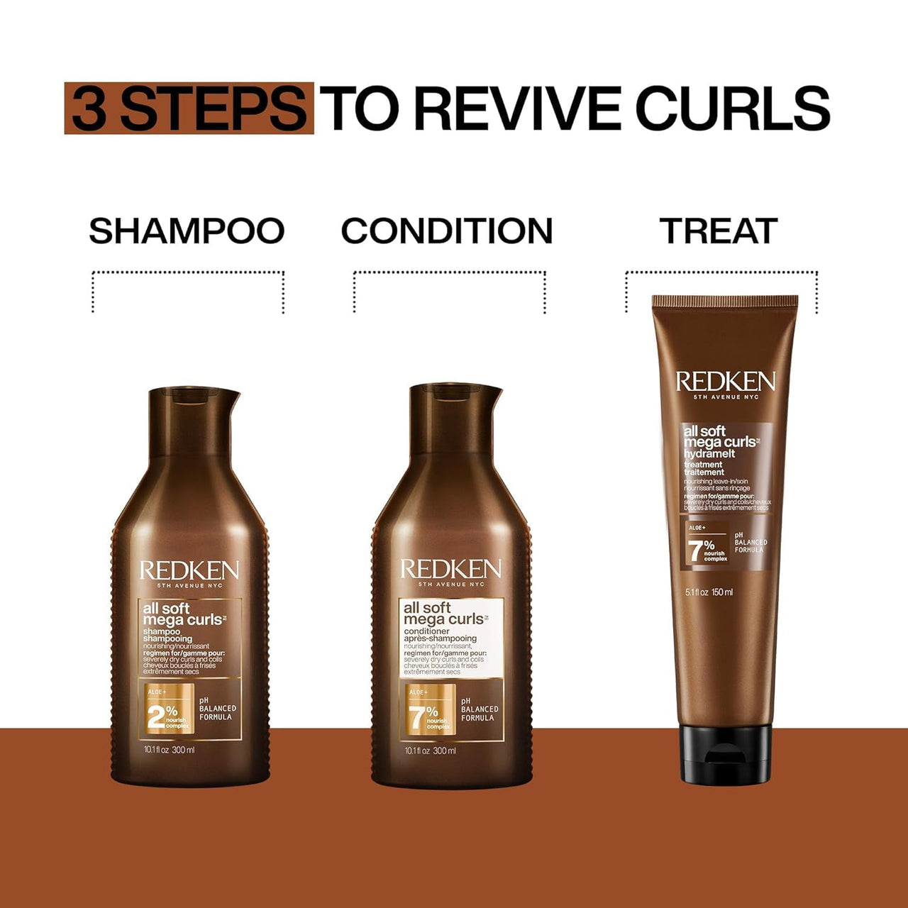 REDKEN All Soft Mega Curls Shampoo, Conditioner & Treatment Set For Extremely Dry Curly and Coily Hair - Nourishes and Softens Severely Dry Curls