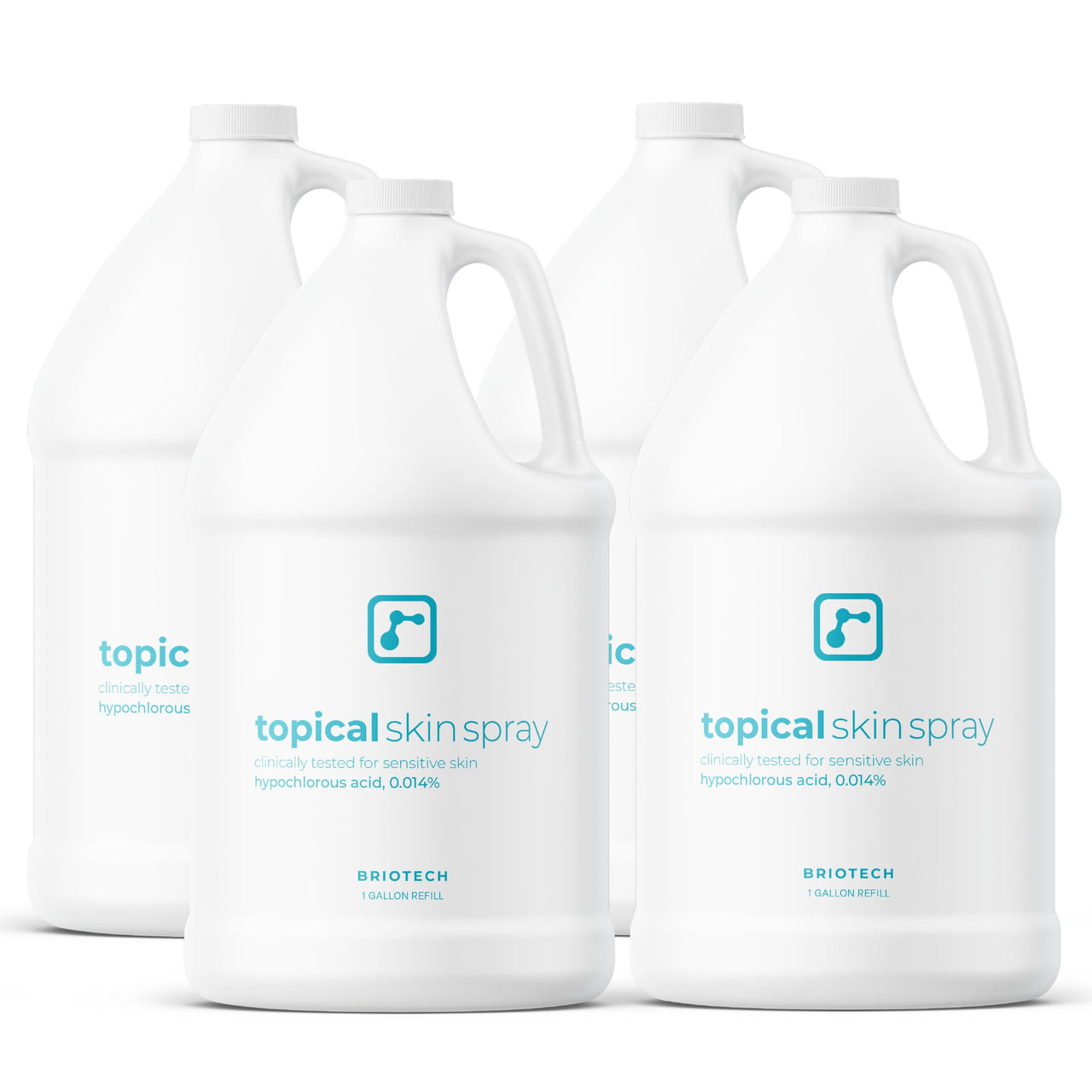 BRIOTECH Topical Skin Spray, Hypochlorous Acid Spray for Body & Face, Eyelid Cleanser, HOCl Facial Mist, Support Against Irritation, Calm Redness, Soothe Foot & Scalp, 1 Gallon Refill (4 Pack)