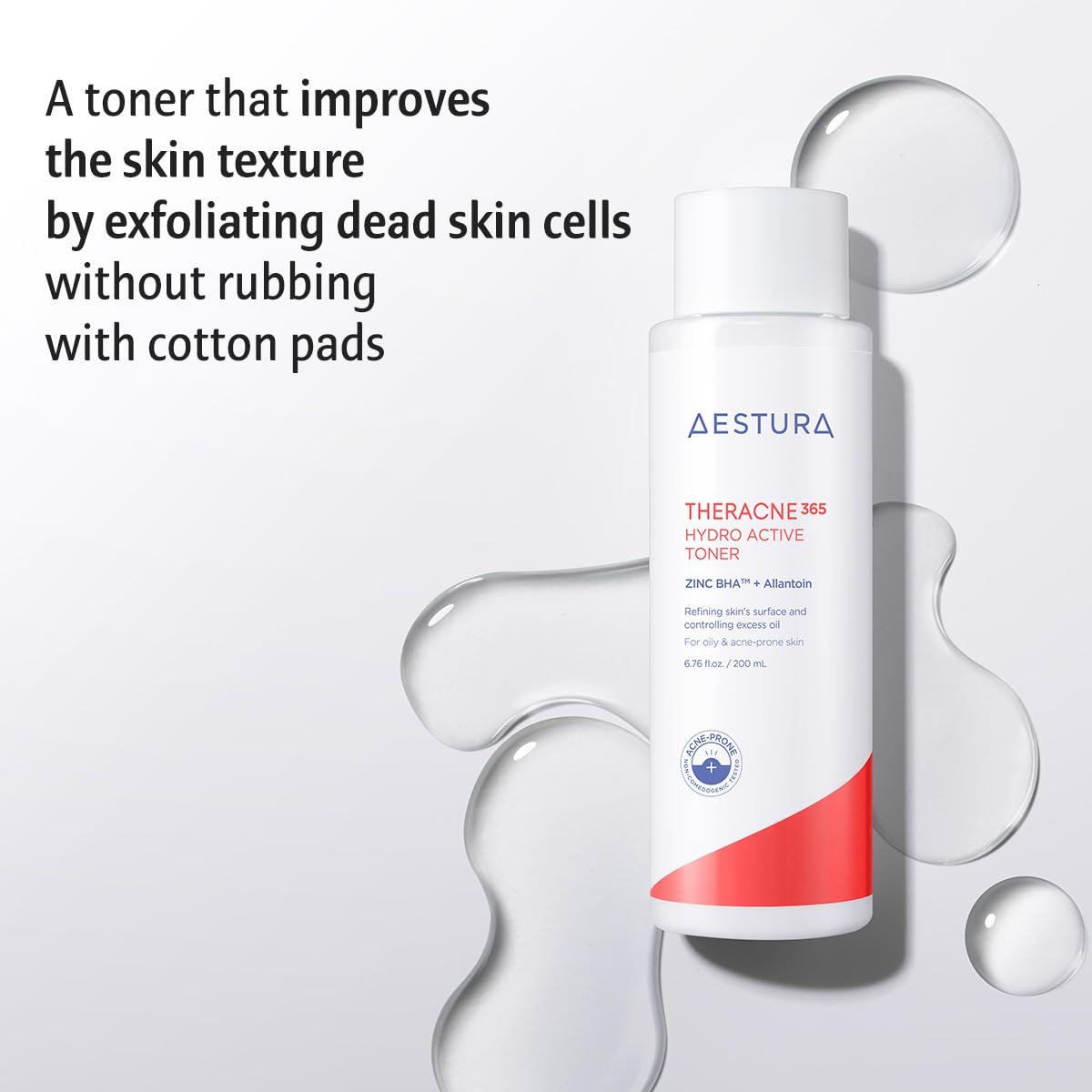 AESTURA THERACNE365 Hydro Active Toner for Acne-Prone Skin | Reduce Excess Oil, Improves The Smoothing Texture, Soothing Zinc & Sebum-Caring BHA, Non-comedogenic, 6.76 Fl Oz