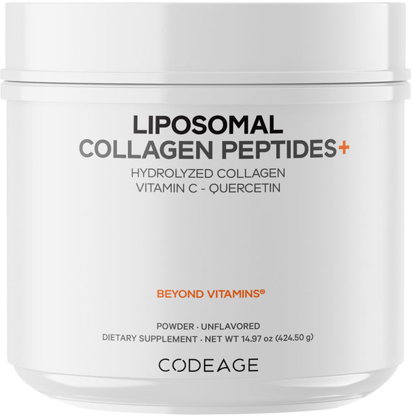 Codeage Liposomal Collagen Peptides Powder + Vitamin C & Quercetin, Phospholipid Complex, Grass-Fed Pasture-Raised Hydrolyzed Collagen Type I & III Supplement All-in-One, Non-GMO, 14.97 oz