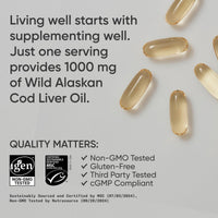 Thumbnail for Sports Research® Omega-3 Wild Alaskan Cod Liver Oil 1000mg with Vitamins A (1000 IU) & D3 (400 IU) - Burpless, Bovine Free, Non-GMO, & MSC Certified Sustainable - 120 Softgels