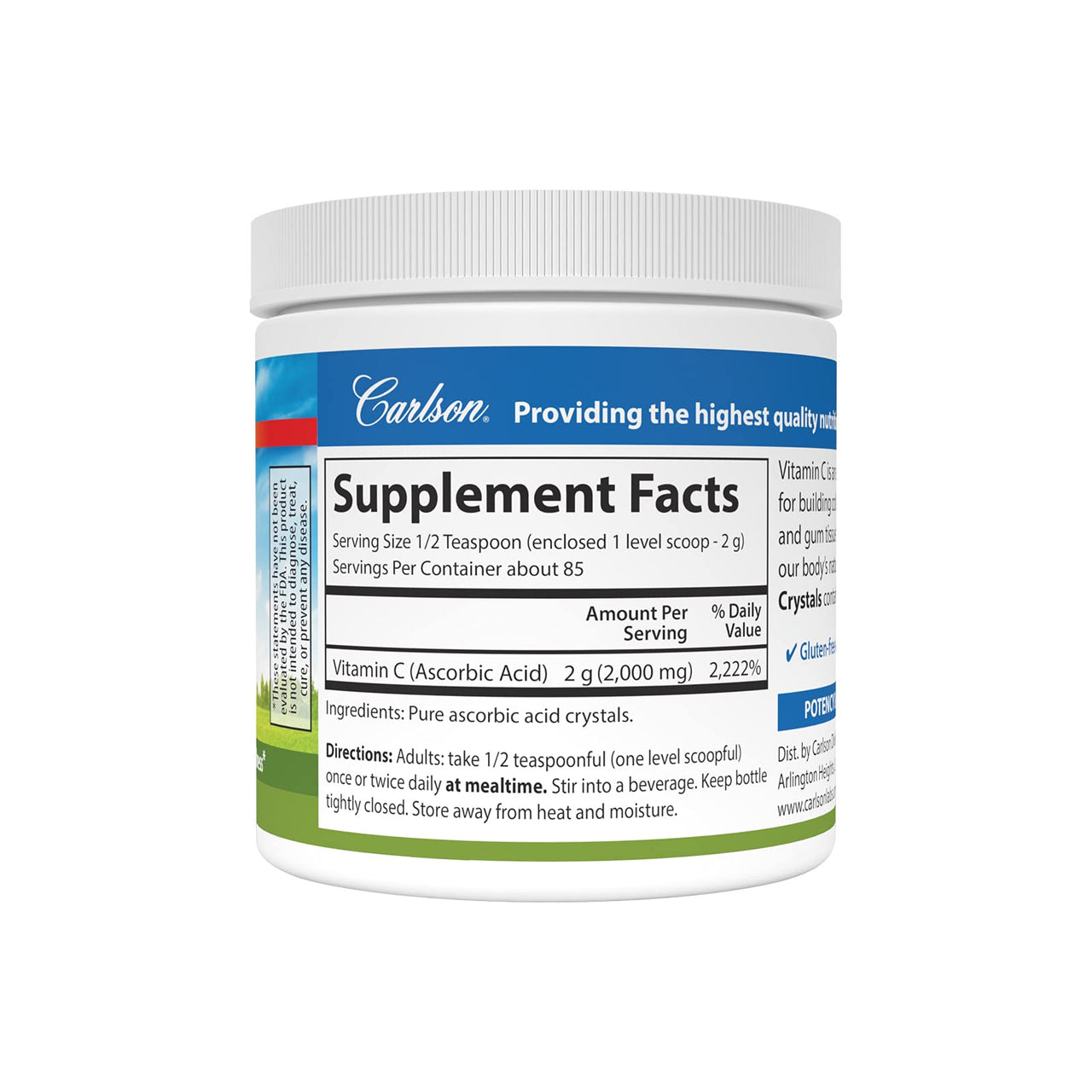Carlson Labs Non GMO Vitamin C Crystals, 6 Ounce