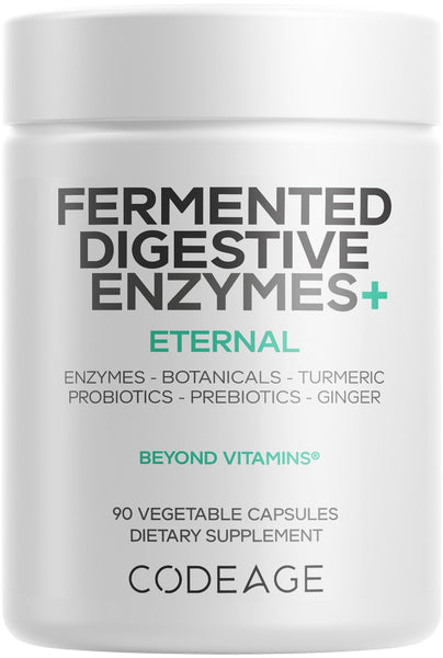 Codeage Fermented Digestive Enzymes Supplement 3-Month Supply - 14 Digestive Enzymes, Probiotics, Prebiotics, Fermented Botanicals, Plant-Based Multi Pancreatic Enzymes - 1 Capsule a Day - 90 Capsules