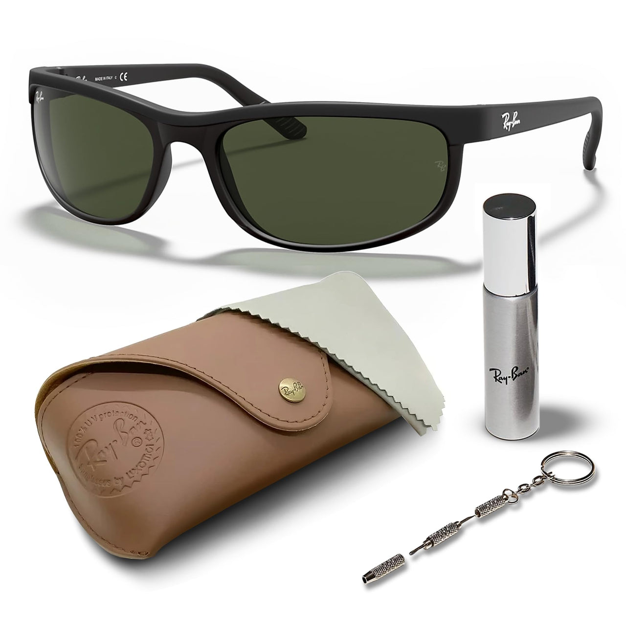 Ray-Ban RB2027 PREDATOR 2 Rectangle Shaped Non-Polarized Sunglasses for Men & Women – Includes Official RAYBAN Eyewear Kit – Ideal Formal & Casual Wear Sunglasses – G-15 Green Lens