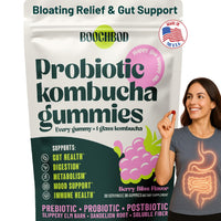 Thumbnail for BoochBod - Probiotic Kombucha Gummy - Prebiotics, Probiotics, Postbiotics, Fiber Supplement, Slippery Elm, Dandelion Root, MCT Oil, for Bloating, Gut Health - Probiotics for Women and Men