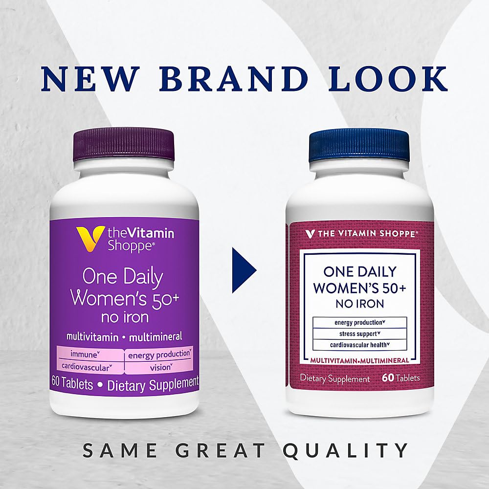 The Vitamin Shoppe One Daily Women's 50+ Multivitamin with No Iron, Multi-Mineral Supplement, Supports Energy Production, Supports Cardiovascular, Vision and Immune Health (60 Tablets)