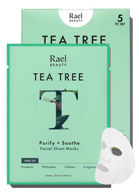 Thumbnail for Rael Face Mask Skin Care, Tea Tree Face Masks - Bamboo Facial Sheet Mask, Korean Skincare, with Tea Tree Oil and Fruit Extracts, All Skin Types (Tea Tree, 5 Sheets)