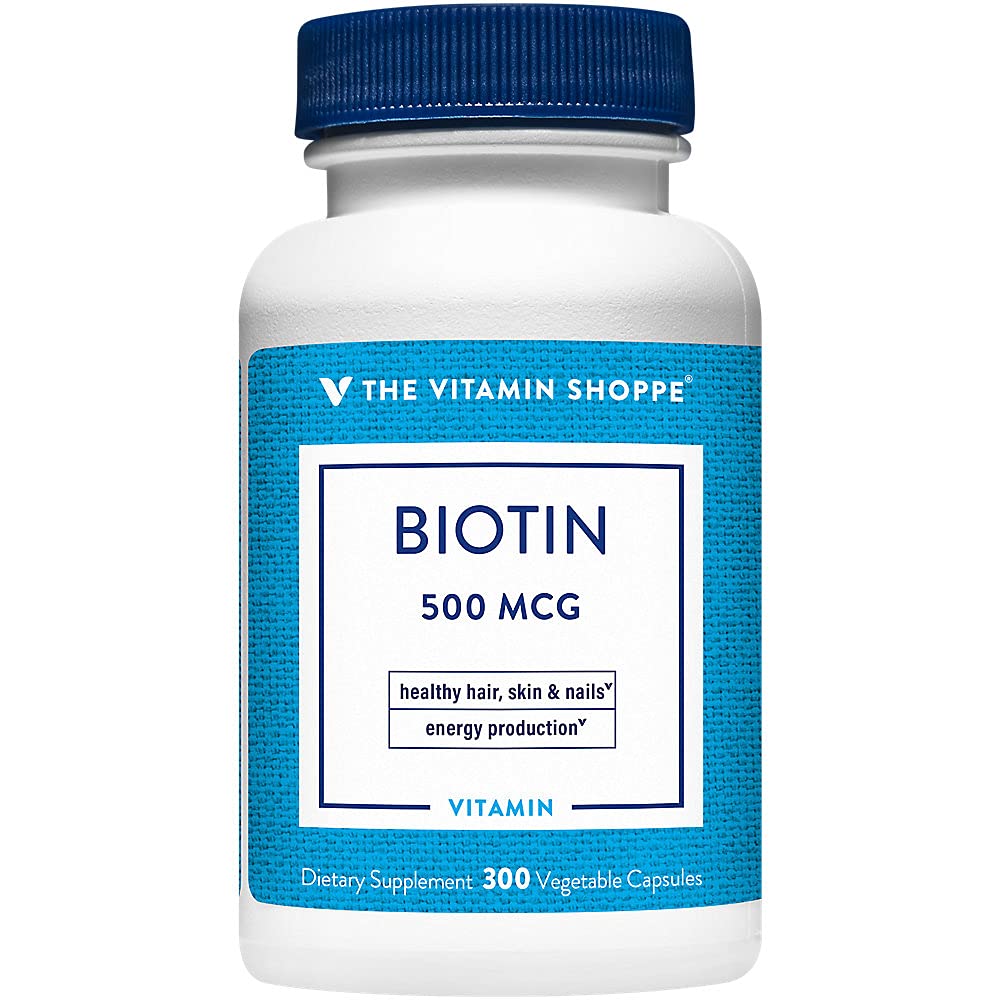 The Vitamin Shoppe Biotin 500MCG - Hair Growth, Skin Health & Nail Strength Support, High Potency B Vitamin
