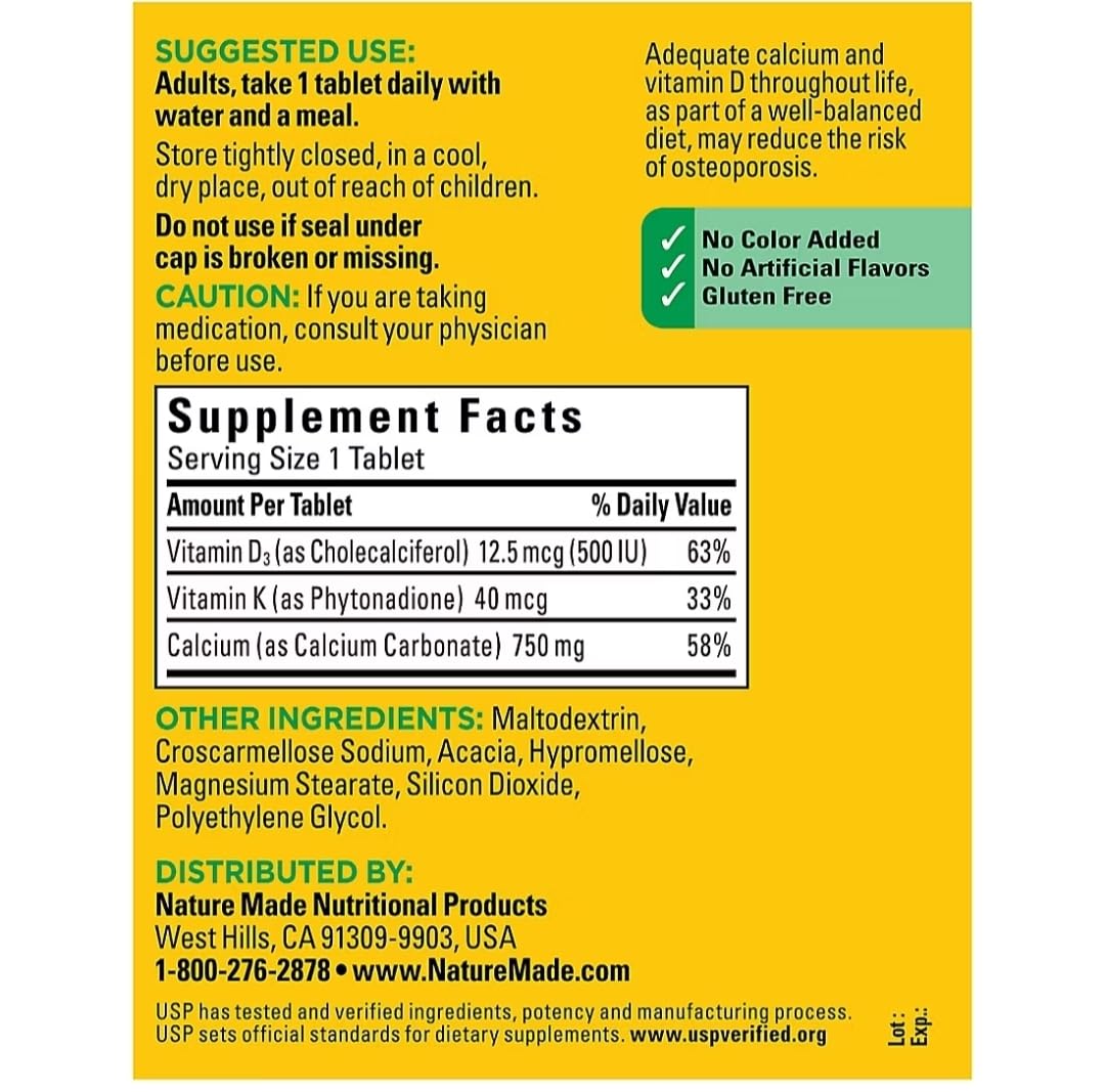 Nature Made Calcium 300 Tablets 750 MG with D3&K