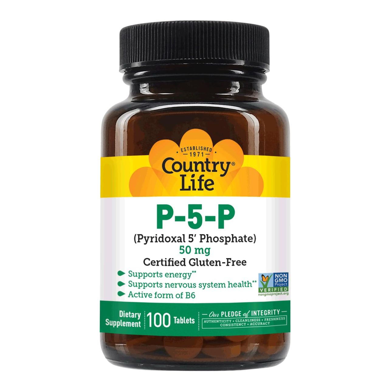 Country Life P-5-P Vitamin B6 – Bioavailable Pyridoxal-5-Phosphate Supplement for Energy, Nervous System Support, and Red Blood Cell Growth – Certified Gluten Free, Vegan, Non-GMO – 100 Capsules